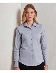 P-PR344-Womens Stretch Fit Poplin Long Sleeve Cotton Shirt 2